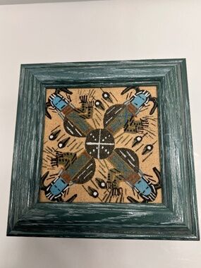 Native American Navajo Indian Sand Painting Keepsake Box Whirling Logs Signed